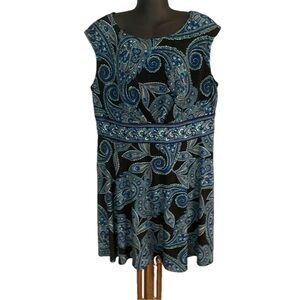 2X London Times Woman black blue paisley graphic print sleeveless midi dress